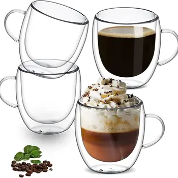 1 pz 80-450 ml doppi bicchieri da caffè bicchieri di vetro isolati per caffè caldo e freddo latte tazza trasparente con manico occhiali 1