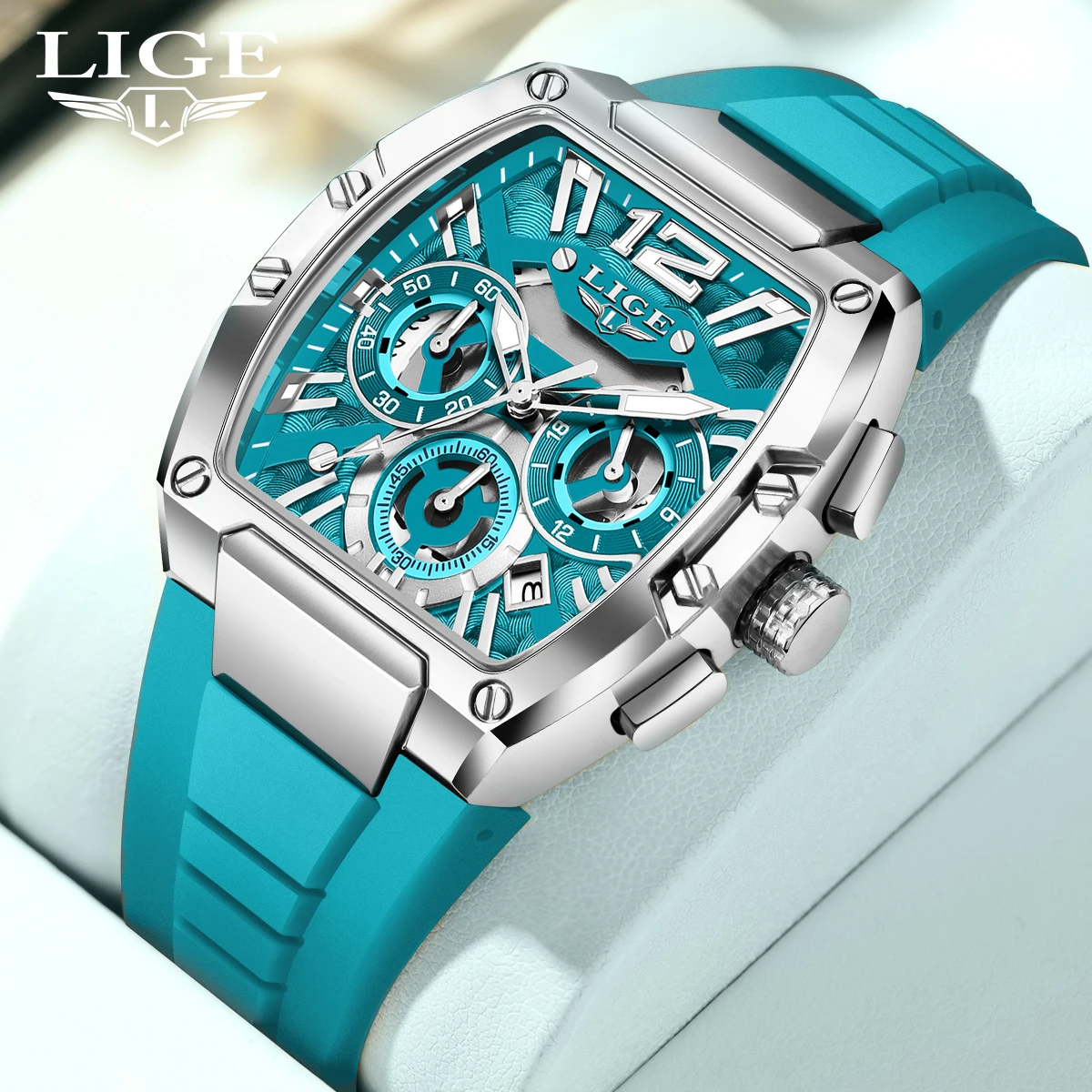 LIGE Mens Quartz Watch - Waterproof Silicone Sport Watch with Calendar and Luminous Features