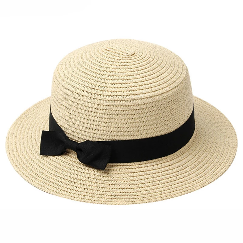 Straw Hat Women Summer Hat Beach Ladies Casual Flat Brom Bowknot