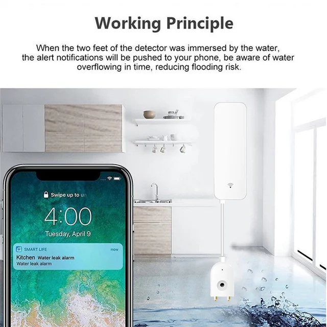 FEDI-Tuya Zigbee Smart Water Leak Sensor Water Overflow Level Detector Security Alarm System Flood Leakage Sensor 2