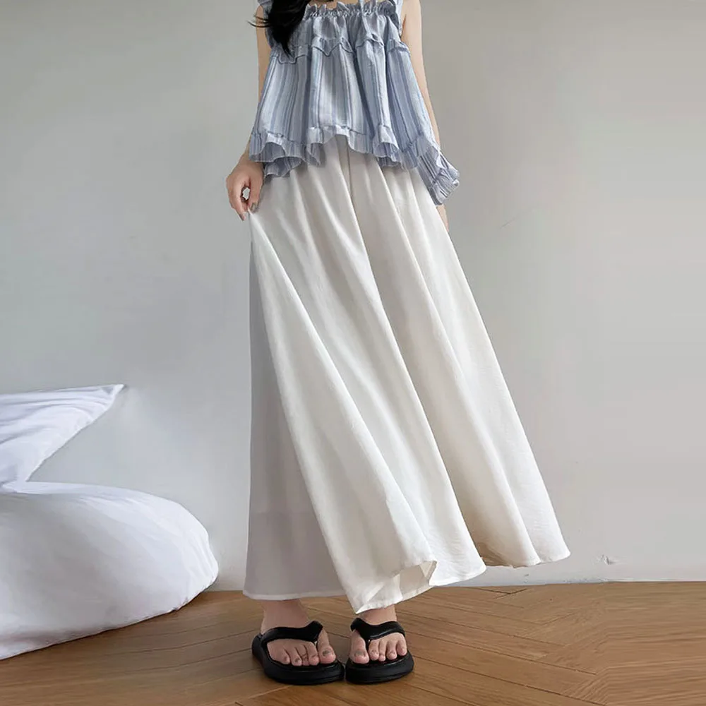 

Женская летняя одежда, белая плиссированная юбка А-силуэта с эластичным поясом, широкие брюки с высокой талией для женщин