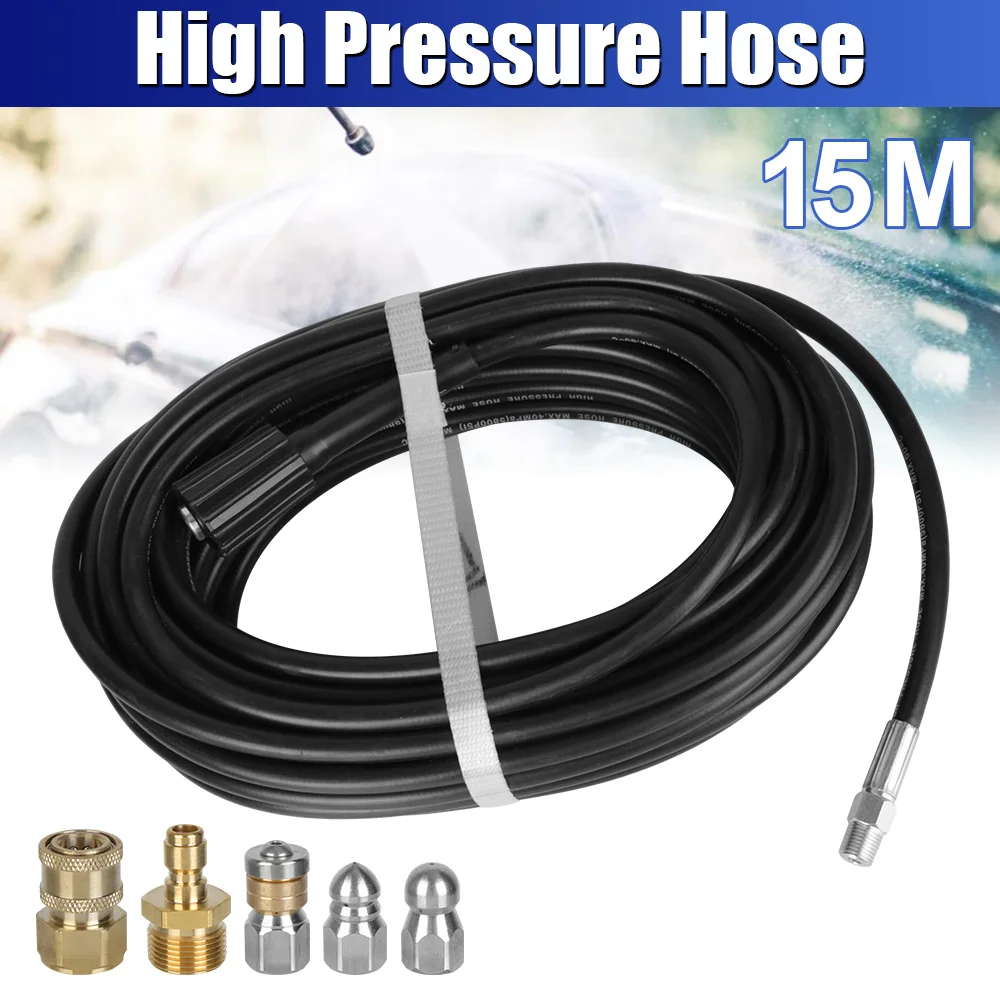 

High Pressure Washer Hose Daily Sewer Jetter Kit Car Cleaning Extension Hose Pipe 15M 5800PSI For High Pressure Washer