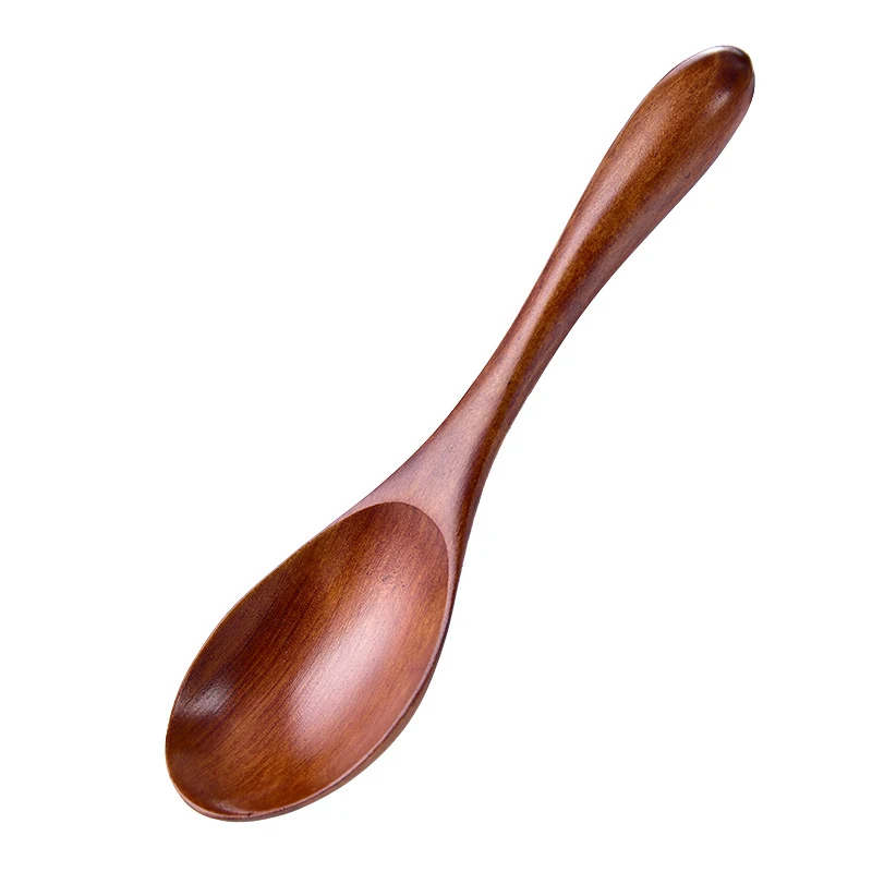 1Pieces Wooden Spoon Soup Spoon and Fork Eco Friendly Products Tableware Natural Ellipse Ladle Spoon Set Spoons for Cooking