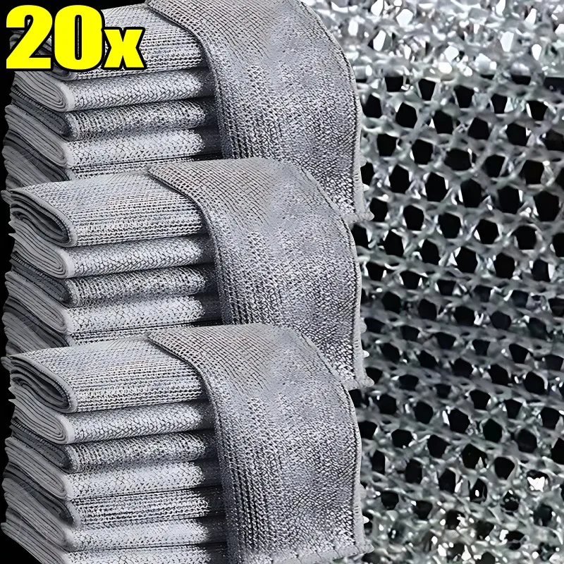 

1-20PCS Steel Wire Dishcloths Double-layer Non-stick Oil Iron Dishrag Kitchen Pan Pot Dishes Cleaning Rag Napery Dishcloth Rags