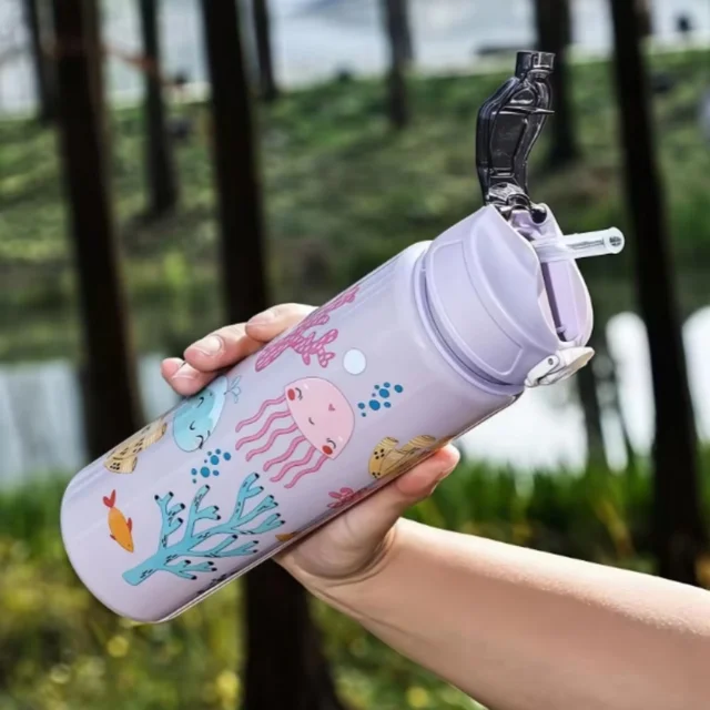 750ml Dinosaur Water Bottle For Kids Water Sippy Cup With Silicone Straw Leakproof Plastic Water Bottles Summer Kids Water Cup 6