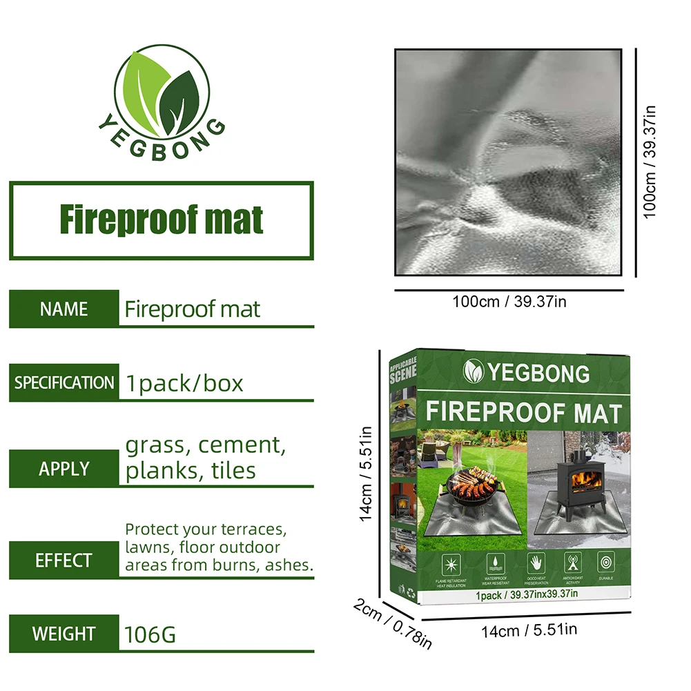 100cmx100cm Square Fireproof BBQ Lawn Protection Mat 3 Layers Fire Retardant Base Pad for Home Barbecue Outdoor Camping Party