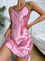 Heart Letter Print Nightdress Casual Round Neck Spaghetti Strap Sleep Dress Women's Sleepwear Dresses - Image 6