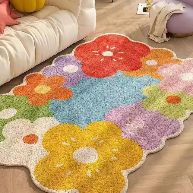 귀여운 꽃 디자인 인조 양모 카펫 거실을 화사하게 만들어주는 아이템