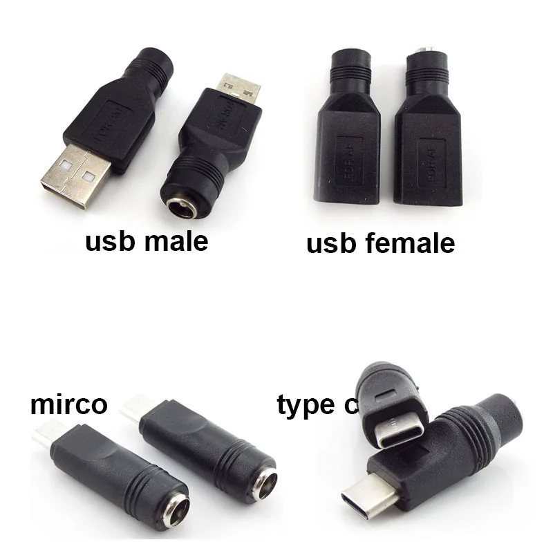 1/5x DC Female power Jack 5.5*2.1mm To mirco type c type AUSB 2.0 male Female Plug Jack Connector converter Adapter for Laptop p