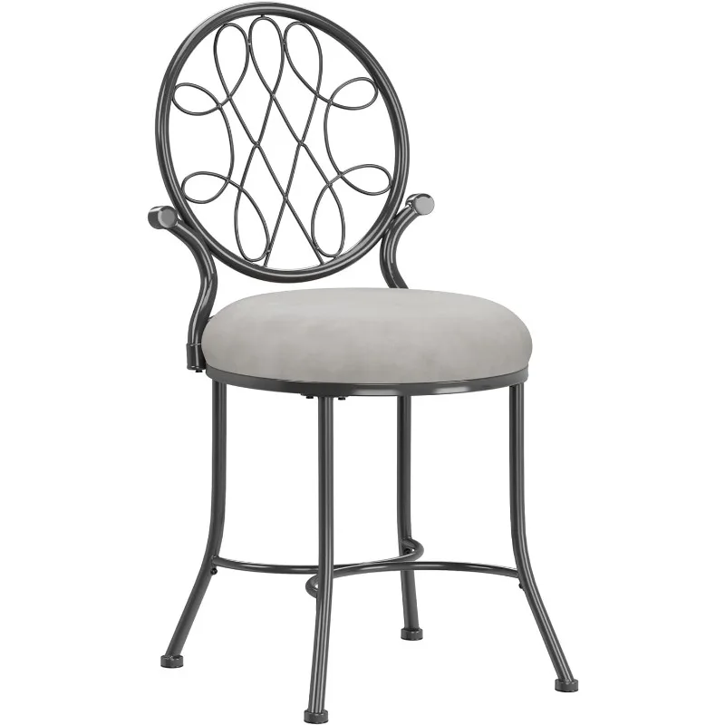 O'Malley Vanity Stool with Spiral Pattern Design, Metallic Gray