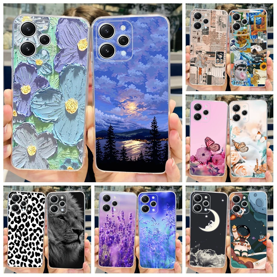 For Redmi 12 Soft Silicone Back Cover Flower TPU Case Phone Funda 6.79"