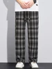 Spring Summer High Quality Classics Plaid Casual Pants Men Loose Straight Wide Leg Elastic Waist Jogger Trousers Male Streetwear 6
