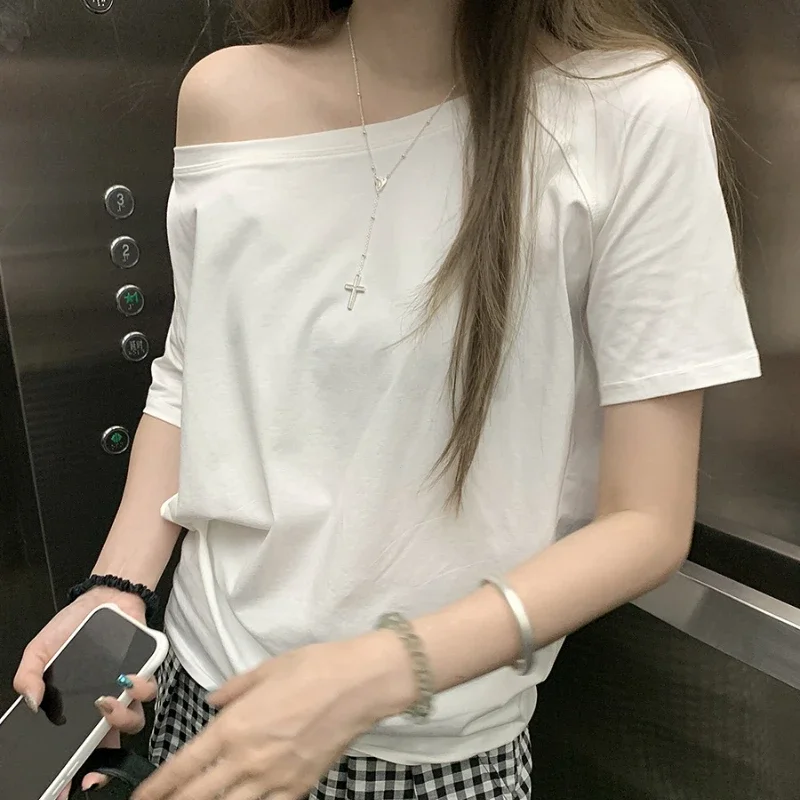 T-shirts Women Solid Simple Summer Casual Cleanfit Short Sleeve All-match Young Girls Streetwear Y2k Top Aesthetic Clothes Ins 3