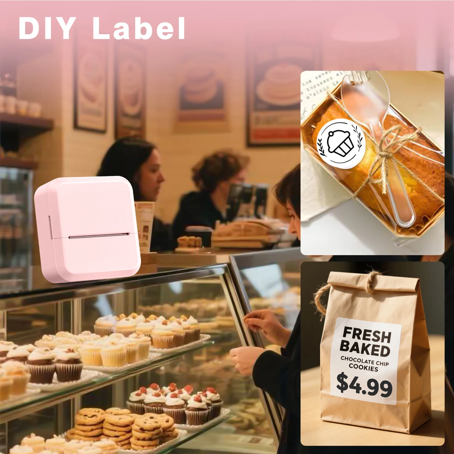 Marklife S2 휴대용 열전사 프린터(테이프 포함) 2인치 접착 라벨 프린터 미니 블루투스 스티커 메이커 지원 스마트폰 PC