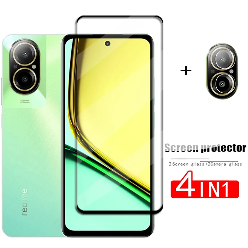 4in1 Glass For Realme C67 Tempered Glass Realme C67 Screen Protector HD Protective Phone Lens Film Realme C67 inch 6.72 для oppo realme q3 pro carnival glass для realme q3 pro carnival film hd screen protector for realme q3 pro carnival lens film