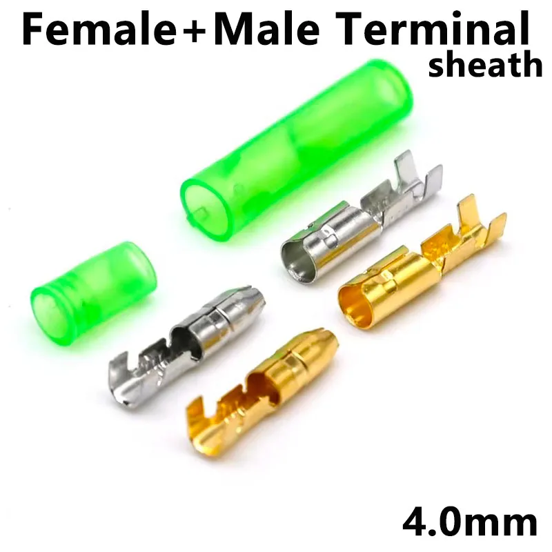 25/50/100sets 4.0 bullet terminal car electrical wire connector diameter 4mm Female + Male + Case Cold press terminal Green