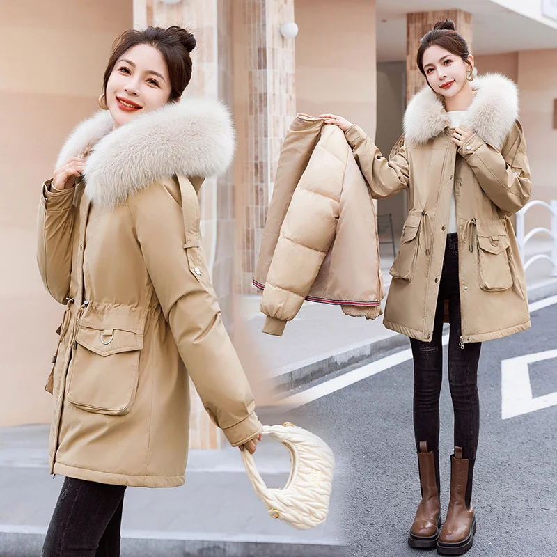 

Winter Jacket New 2024 Korea Women Parka Clothes Long Wool Liner Hooded Jacket Fur Collar Thick Warm Distachable Puffer Coat