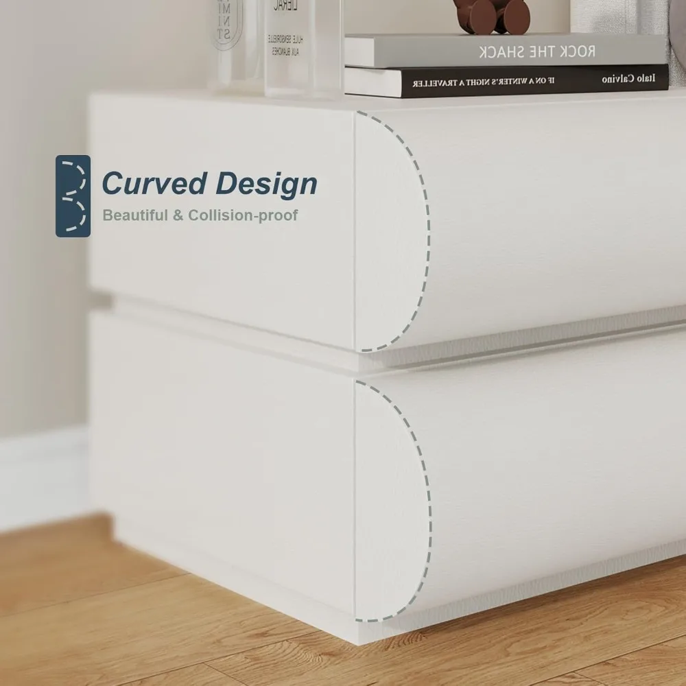 Nightstand, Minimalist Bedside Table with 2 Solid Wood Drawer, Night Stands with Microfiber Leather, End Table for Bedroom-Whit 6