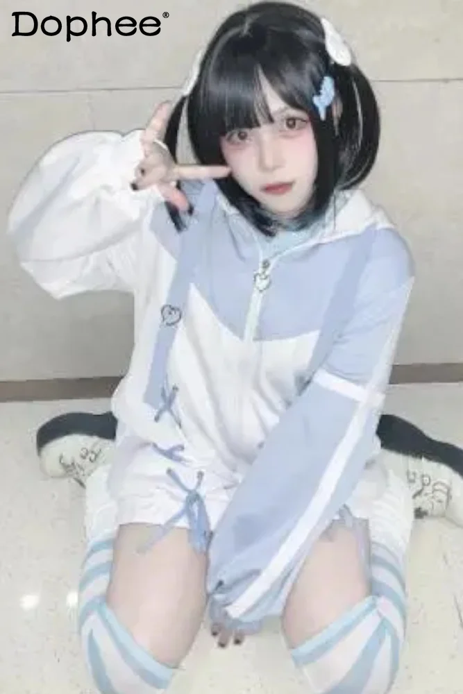 

Lolita Cute Angel Hoodie Coat Japanese Style Soft Girl Loose Tied Color Matching Loose Zip Casual Sweatshirt 2023 Autumn Clothes