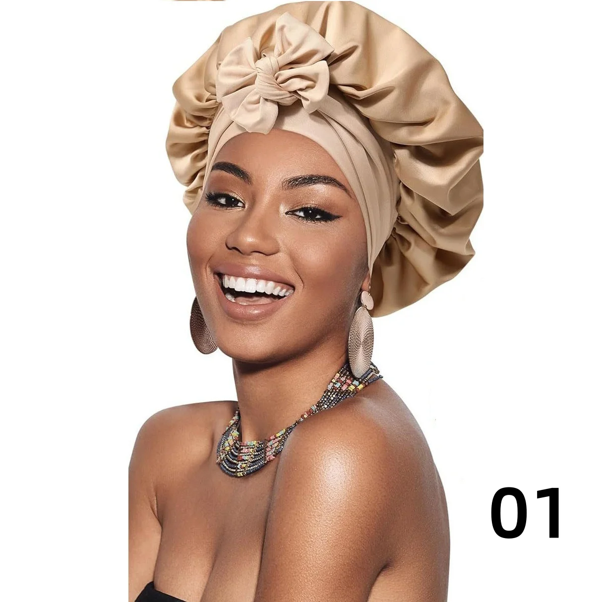 Pop color Ding ribbon round hat bow elastic simulation hair protective hat full swiss lace wig cap for making braid wig head cov