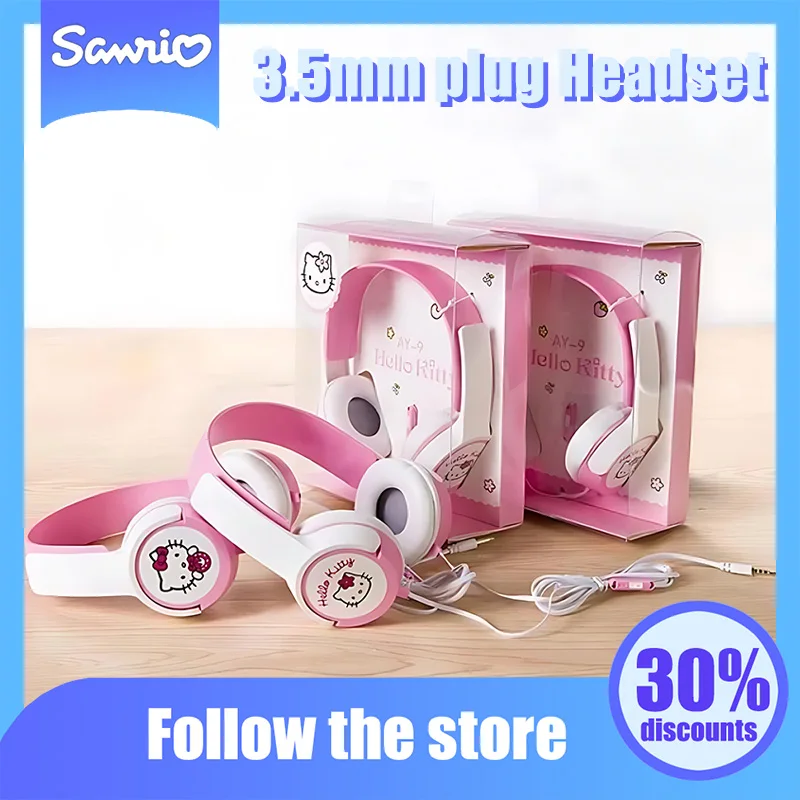 

Наушники Kawaii Sanrio с разъемом 3,5 мм, милые Мультяшные портативные Наушники Hello Kitty с микрофоном, оригинальные детские подарки