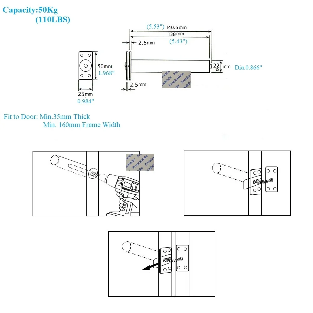 Spring Loaded Action Invisible Concealed Recessed Barrel Wooden Door Closer