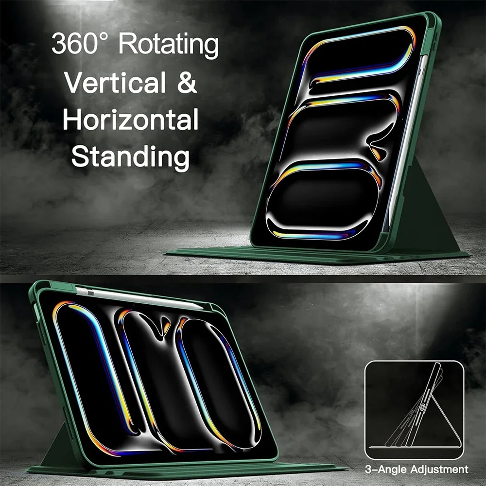 360° Rotating Stand Tablet Case with Clear Acrylic Back and Pen Slot