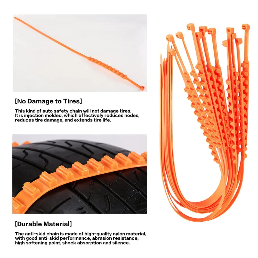 Tire Chains 12 PCS Universal Car Snow Chains Portable Winter Tyres Wheels Non-Slip Cable Tie Reusable Anti-skid Nylon Tire