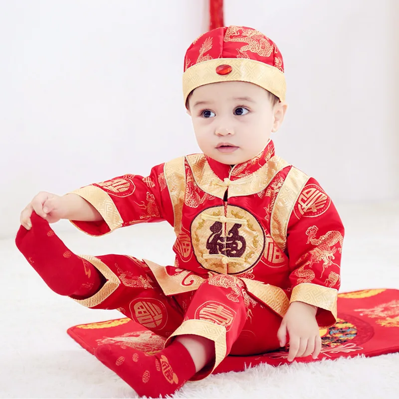 One-Year-Old Costume Photography Clothes Chinese Traditional Baby Kids Tang Suit Chinese Spring Festival New Year's Clothing Set