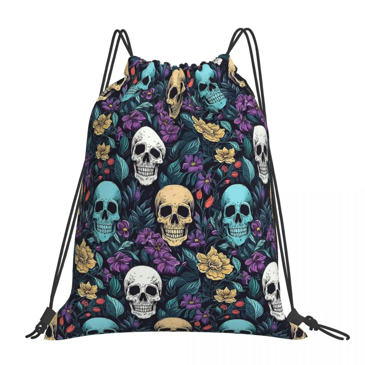 

Рюкзаки с принтом черепа и цветов, Модные Портативные Сумки на шнурке, спортивная сумка с карманами, школьный портфель для мужчин и женщин