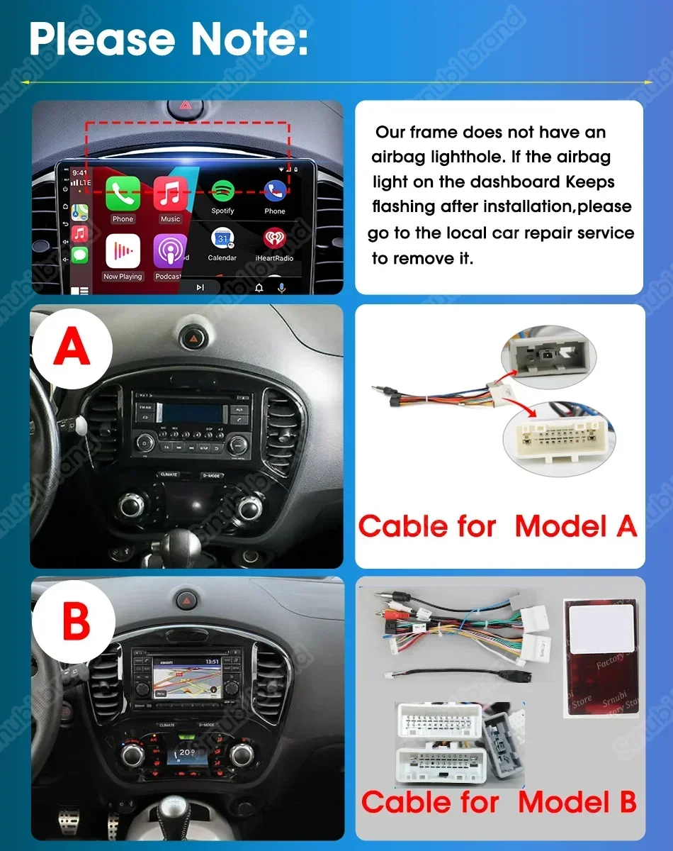 Srnubi Autoradio für Nissan Juke YF15 2010-2014 Multimedia Player 2 Din Wireless CarPlay Android Auto Stereo DVD Head Unit – Detail 1