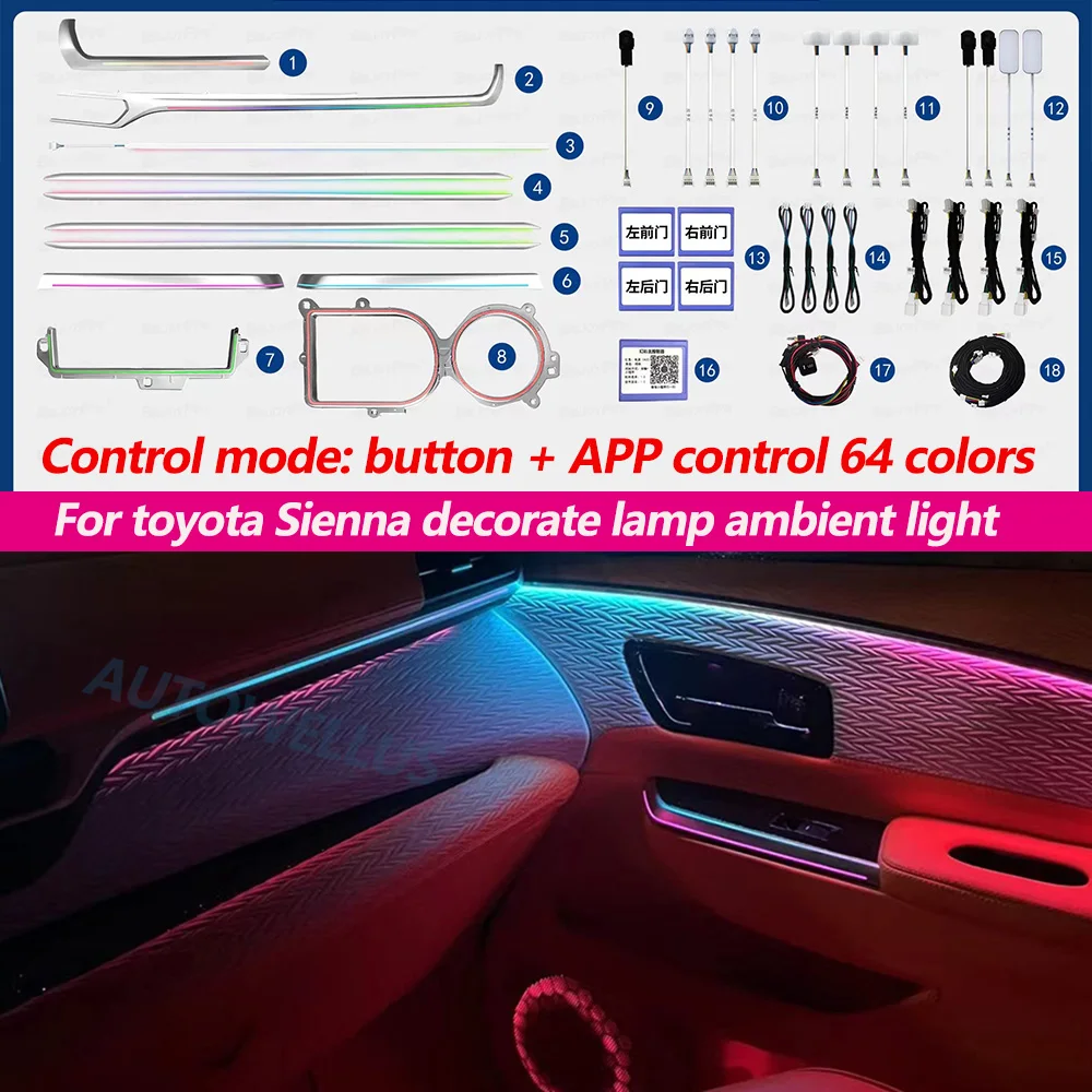 

For toyota Sienna 2021 2022 dynamic ambient light Led car rear door outline light lamp Inter Laser trim lighting