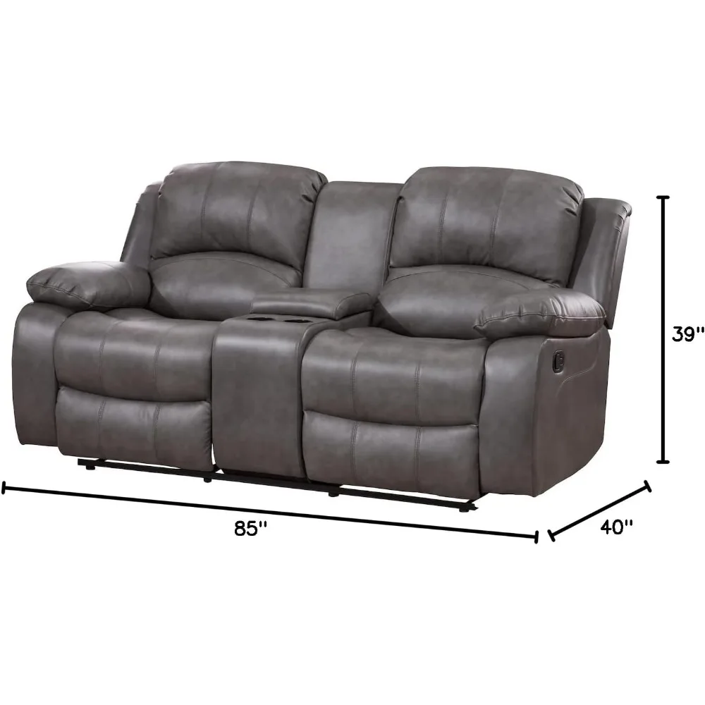 Betsy Furniture 2-Piece Faux Leather Reclining Sofa and Loveseat Set for Living Room in Gray