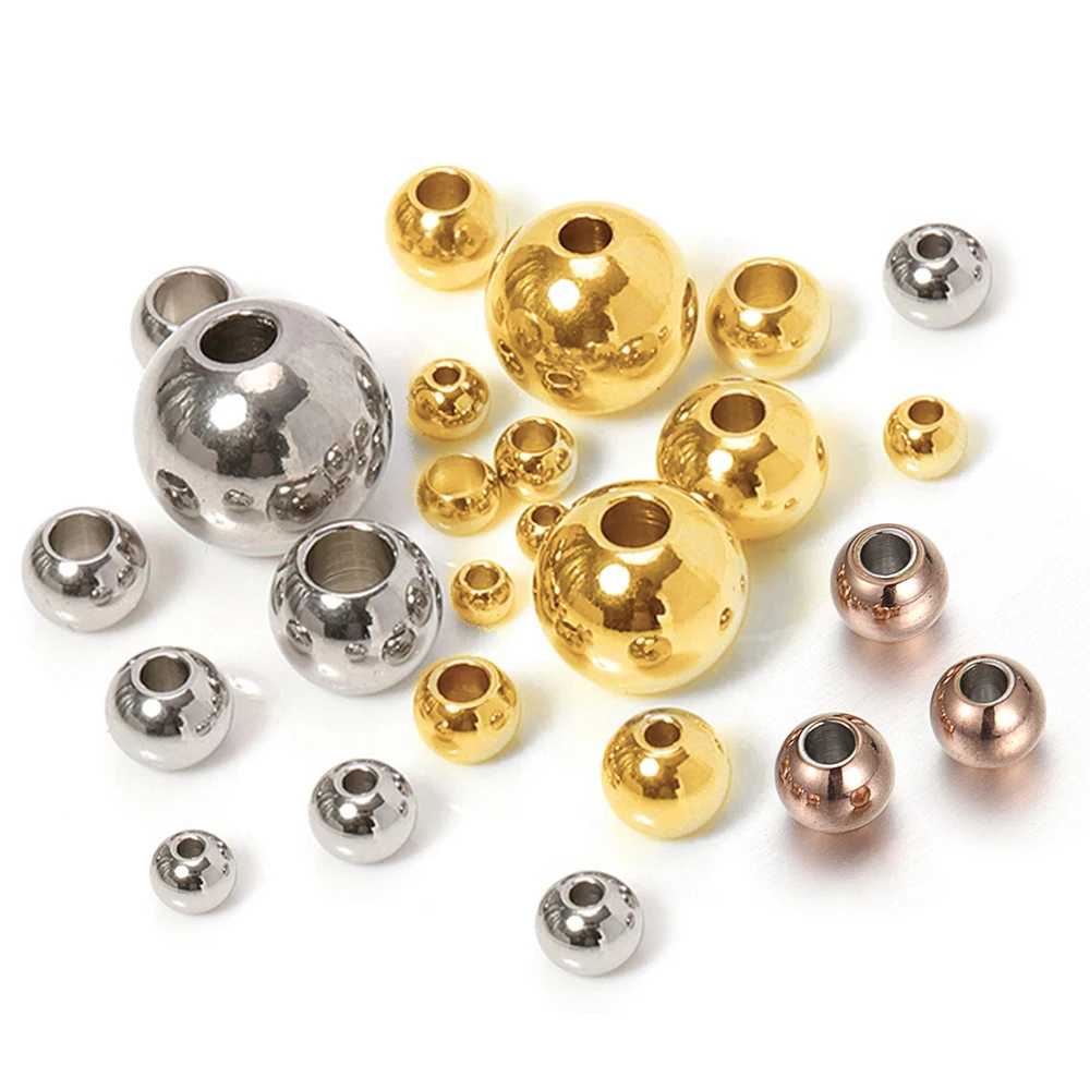 Spacer Beads 100pcs 2-8mm Stainless Steel Gold Color Loose Bead for DIY Bracelets Necklace Jewelry Making Charms