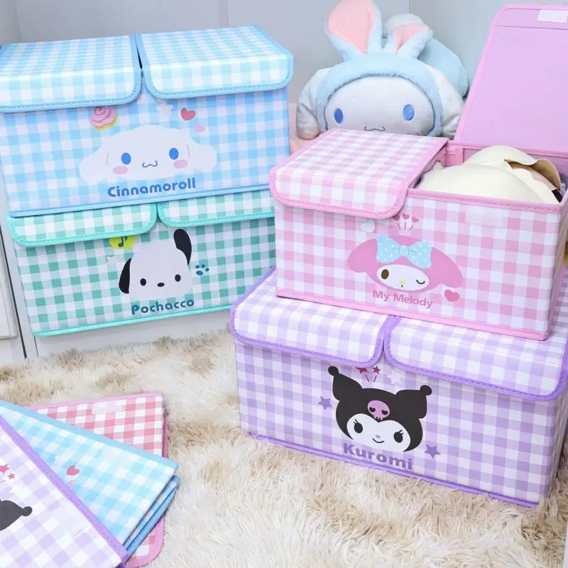

Sanrioed Cinnamoroll Kitty Kuromi кожаная коробка для хранения двойная крышка отдельная Складная Многофункциональная Водонепроницаемая подарок для девушки