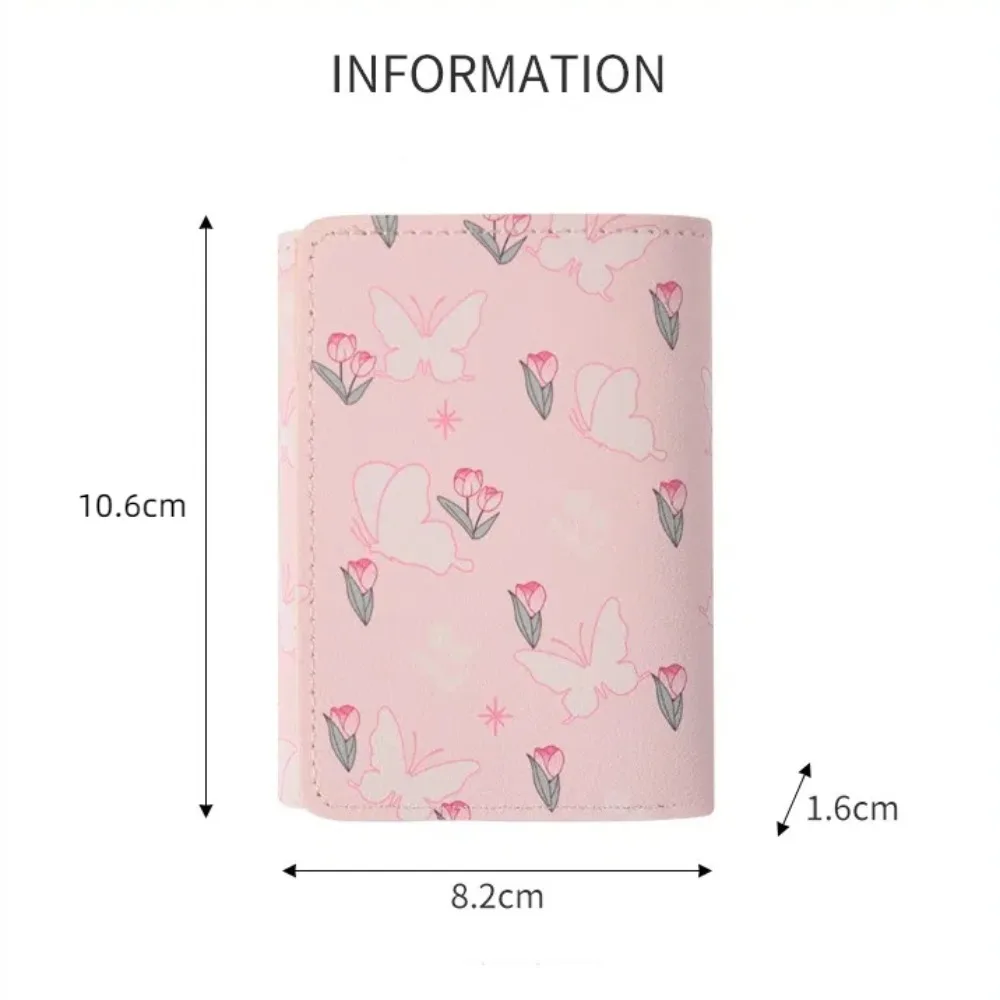 Sweet Pink Color Women Wallet Floral Bow Multi Card Coin Purse PU Leather Photocard Bag Travel