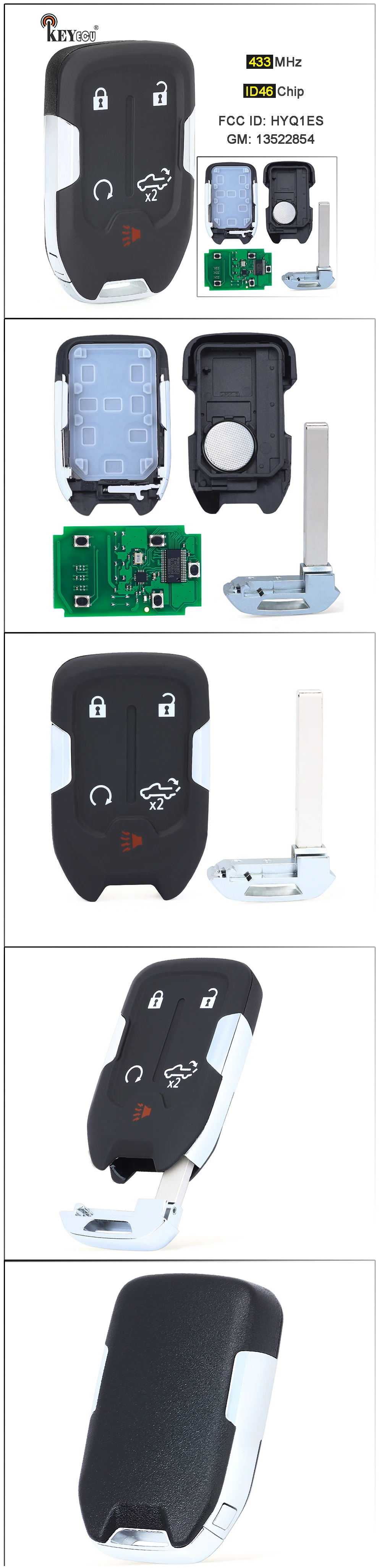 Keyforkess 433MHz ID46 Chip HYQ1ES GM: 13522854 Smart Remote Key Fob per Chevrolet Silverado GMC Sierra 1500 2500 3500 2021 2022 - S46623a3a6bd54a488364df30affe8e98n