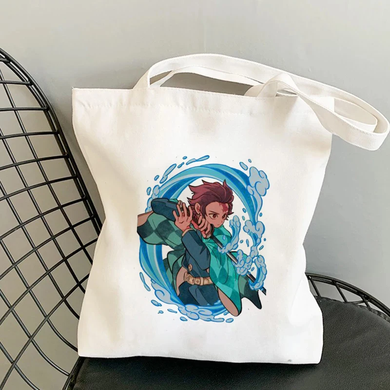 

Shopper Shopping Bags Anime Demon Slayer Eco Daily Use Foldable Handbag Large Capacity Tote Bag Handbags Harajuku Shoulder Bags