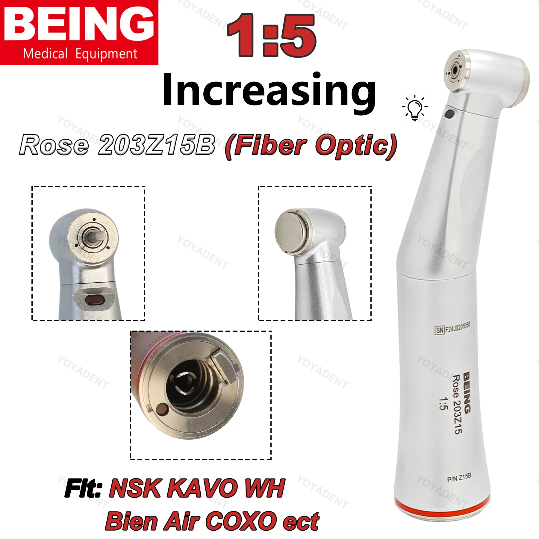 BEING Dental 1:5 Vergrößerndes Handstück mit Glasfaser-Kontrawinkelstück, passend für W-H NSK KAVO Bien-Air Dentallabor