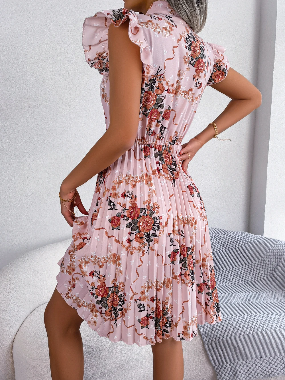 Elegant Floral Print Sleeveless A Line Dress