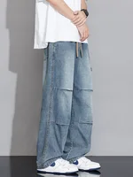 Jean cargo pour homme 2026 Nouvelle collection Printemps-Été, coupe large, en denim, style droit et ample, Tailles Asiatiques L-5XL 2