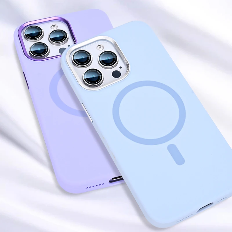 

Liquid Silicone Magnetic Case For iPhone 15 Pro Max 14 Skin Feel For Magsafe Wireless Charger Metal Camera Frame Separate Button