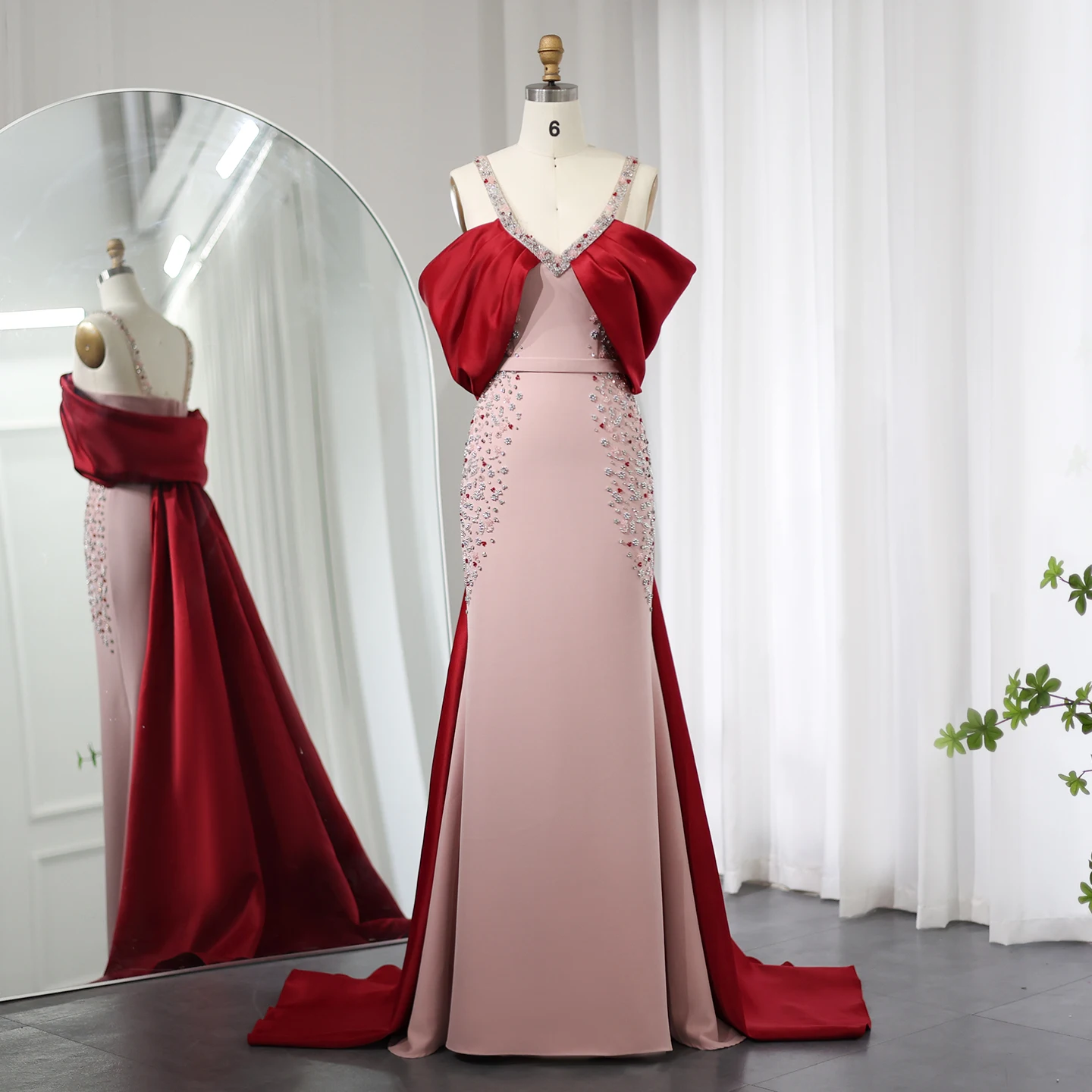 Sharon Said Luxury Pink Burgundy Mermaid Evening Dress with