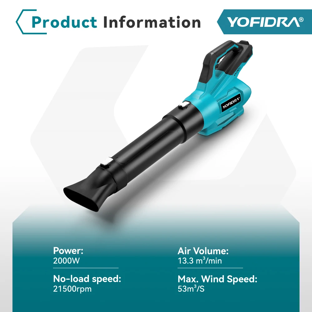 YOFIDRA 2000W Electric Air Blower 21500RPM Cordless Leaf Snow Blower Cleaner Sweeper Garden Power Tools For 21V 18V Battery