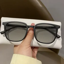 Vintage Photochromic Square Eyewear with Blue Light Resistance (Black frosted)