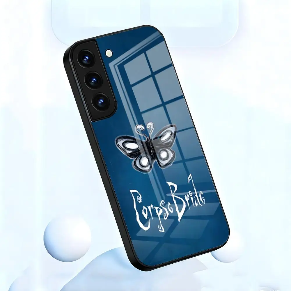 Tim Burton C-Corpse B-Bride Themed Black Glass Phone Case