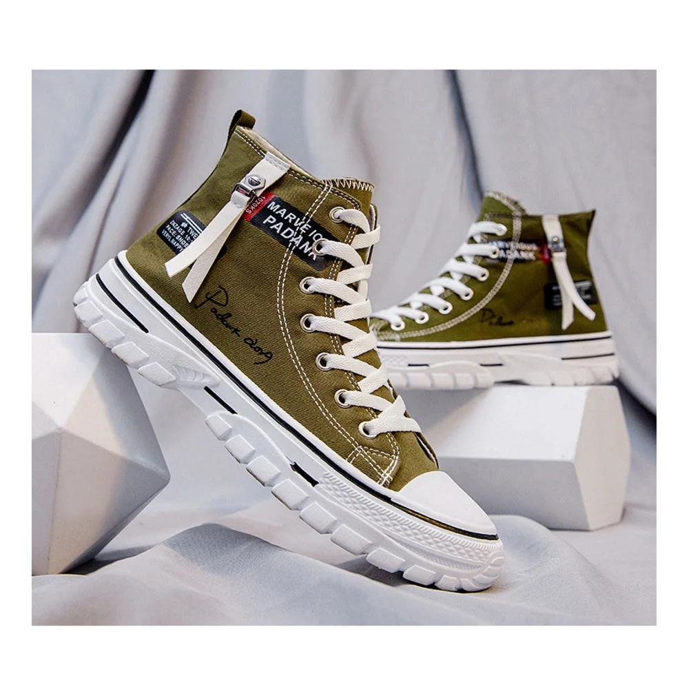 Chaussures montantes en toile respirantes pour hommes, chaussures de mode coréenne décontractées pour hommes, chaussures de planche pour étudiants, nouvelle collection 2023_voghion.com