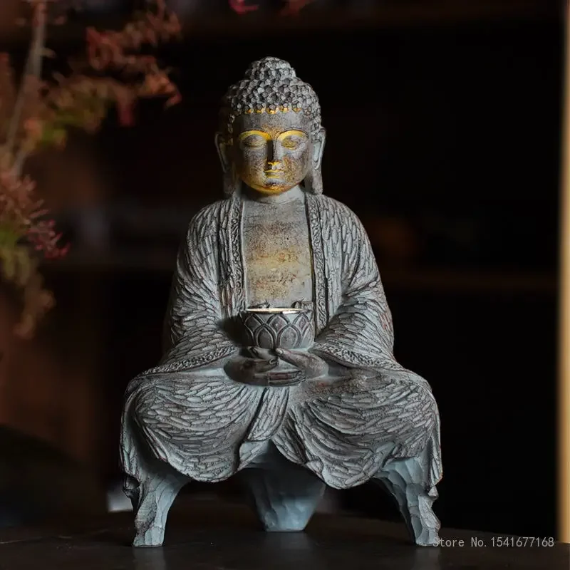 Creative Chinese Style Buddha Statue Outdoor Solar Lamp Decoration, Courtyard, Garden, Office, Home, Porch, Sculpture Decor, 1Pc