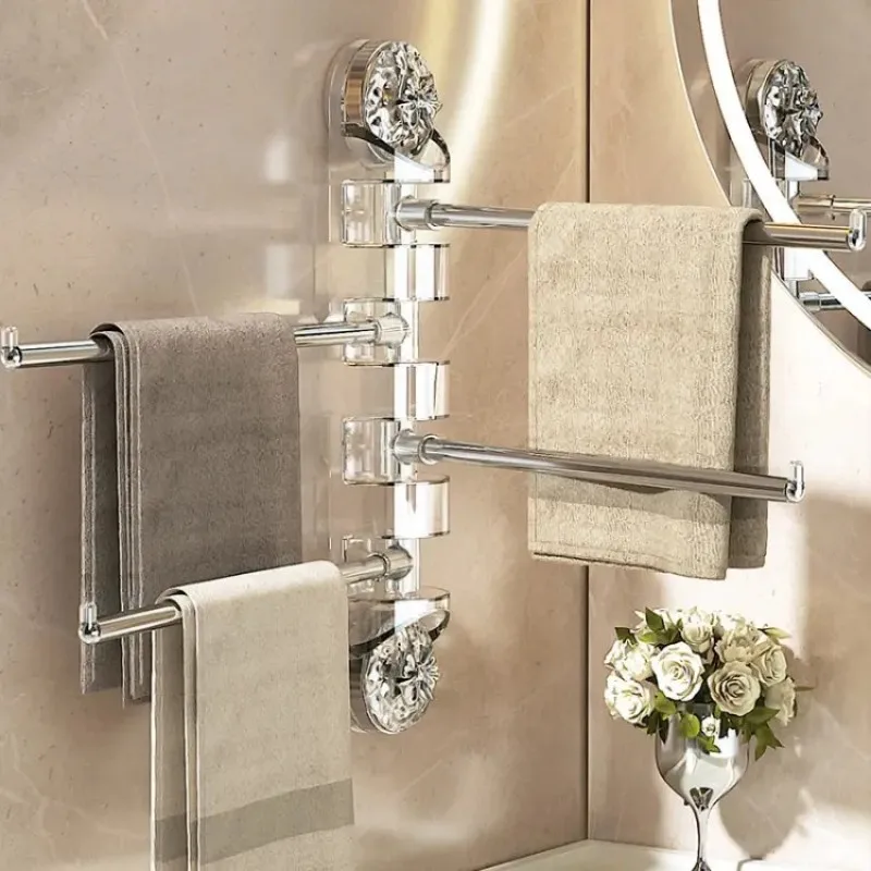 Wall Mounted Bathroom Kitchen 360&deg; Rotating Towel Rack With Suction Cups Toilet Hooks