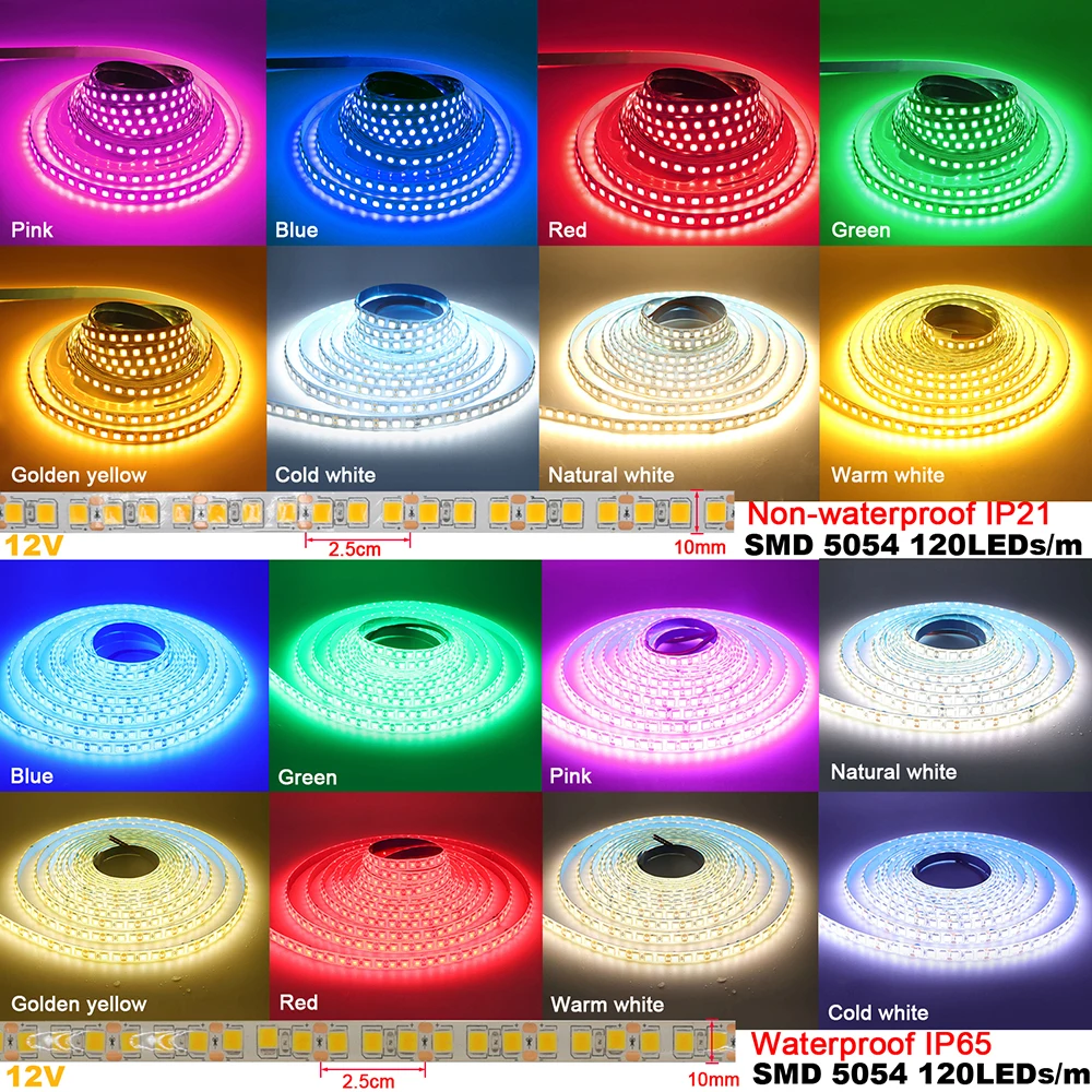 12V 5M LED Strip Light 5054 5050 2835 RGB SMD 120led 60LED 240LED 5630 Waterproof Flexible LED Tape for Home Decoration 9 Colors 3